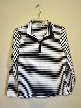 Chico's Navy & White Striped Popover Top Size 1